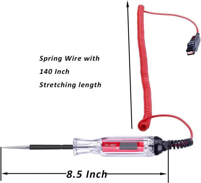 Alt view image 2 of 6 - Large Size Heavy Duty 3-48V Digital LCD Circuit Tester with 140 Inch Extended Spring WireCar Truck circuit test light Low Voltage & Light Tester with Stainless Probe