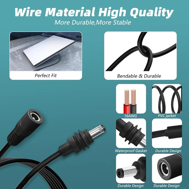 Alt view image 3 of 7 - DC5521 Power Extension Cable for Starlink Mini,10FT 25FT 50FT 16AWG DC 5.5mm*2.1mm Cord for Starklink Mini Work with 20V/65W+ PD Source (25FT Female to Male)