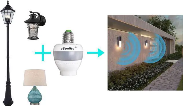 Alt view image 4 of 7 - Motion Sensor Light Socket, Radar Motion E26 Screw LED CFL Incandescent Bulb Adapter, Dusk to Dawn Dimmable Control (2)