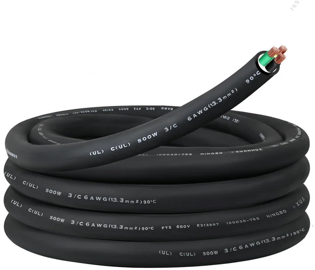 Main image of 15FT 6/3 6AWG SOOW Portable Power Cable (3 Conductor600V 6 Gauge Electrical SOOW Wire for Welder Machine, Generator, EV Car Charger,Portable Light, Motor Lead, Industrial Outdoor