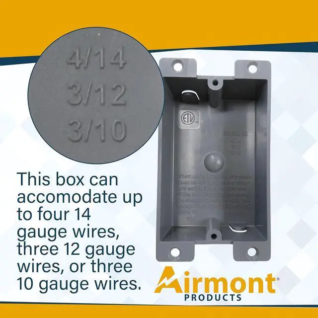Alt view image 3 of 7 - Old Work Round Electrical Box, One-Gang Grey PVC Junction Box, Electrical Old Work Box with Built-in Mounting Tabs, Mounting Wings, 2-Hour Fire Rated Walls (12, 8 Cubic Inch Box)