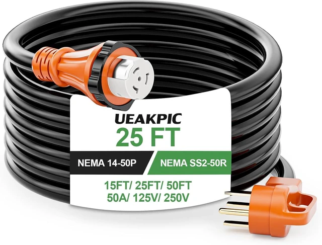 Main image of 50 Amp Generator Extension Cord 25 Ft- Rated for 250V /12500W, NEMA 14-50P to SS2-50R Twist Lock Design, ETL Listed STW Generator Power Cords with Organizer for RV, Outdoor