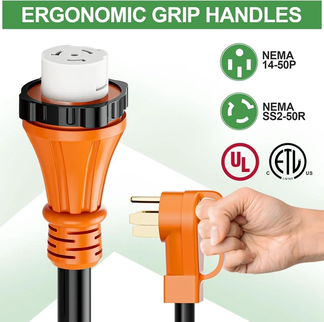 Alt view image 3 of 7 - 50 Amp Generator Extension Cord 25 Ft- Rated for 250V /12500W, NEMA 14-50P to SS2-50R Twist Lock Design, ETL Listed STW Generator Power Cords with Organizer for RV, Outdoor