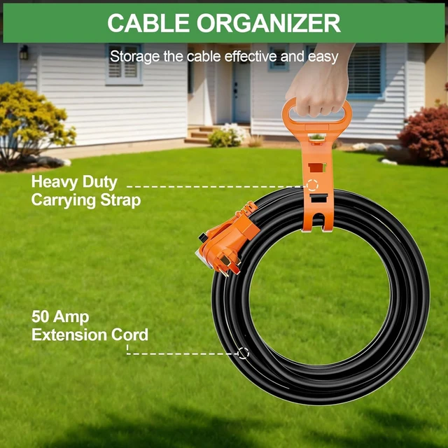 Alt view image 7 of 7 - 50 Amp Generator Extension Cord 25 Ft- Rated for 250V /12500W, NEMA 14-50P to SS2-50R Twist Lock Design, ETL Listed STW Generator Power Cords with Organizer for RV, Outdoor