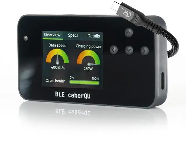 Main image of BLE caberQU Digital USB-C Cable Tester, USB PD 3.0/3.1/3.2 eMarker Display, 25-Pin Continuity Pinout, USB 2/3/4, Cable Resistor, iOS and Android App (BLE caberQU)