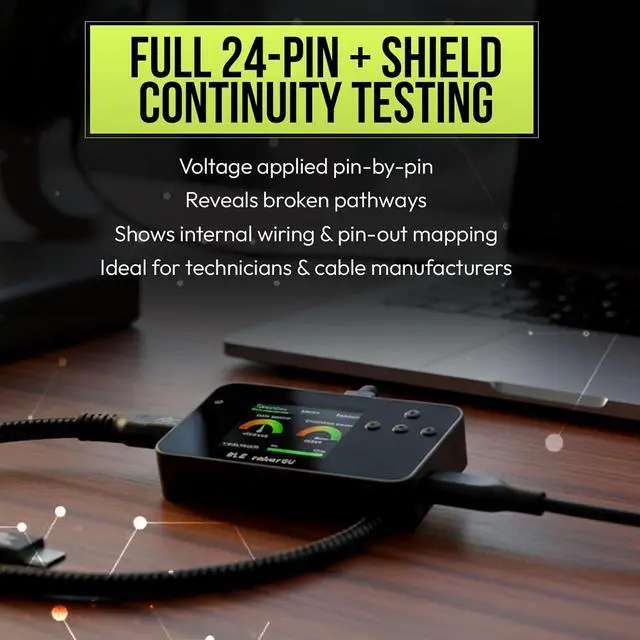 Alt view image 3 of 7 - BLE caberQU Digital USB-C Cable Tester, USB PD 3.0/3.1/3.2 eMarker Display, 25-Pin Continuity Pinout, USB 2/3/4, Cable Resistor, iOS and Android App (BLE caberQU)