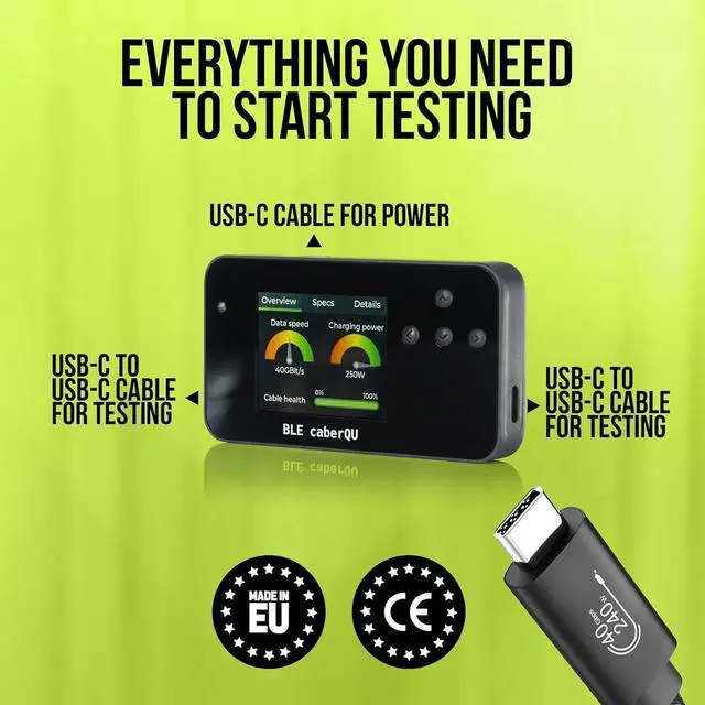 Alt view image 7 of 7 - BLE caberQU Digital USB-C Cable Tester, USB PD 3.0/3.1/3.2 eMarker Display, 25-Pin Continuity Pinout, USB 2/3/4, Cable Resistor, iOS and Android App (BLE caberQU)