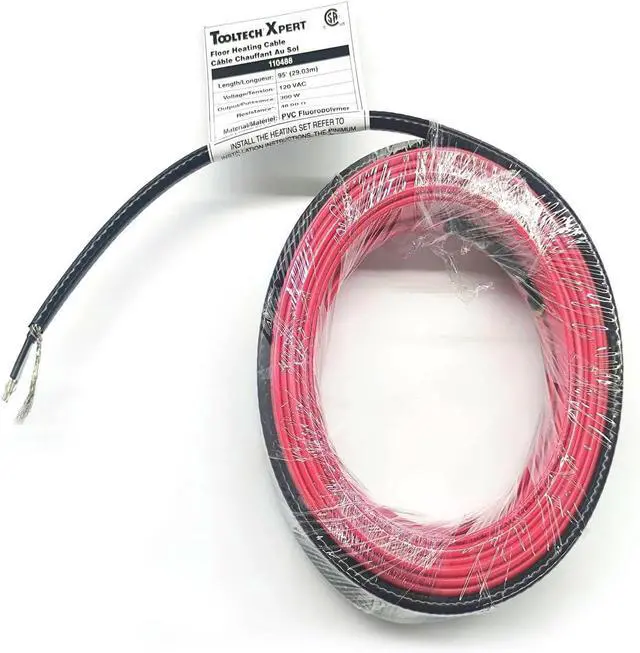 Main image of Floor Heating Cable, 120V - 95ft, 300W, Red, Male-to-Female Connector