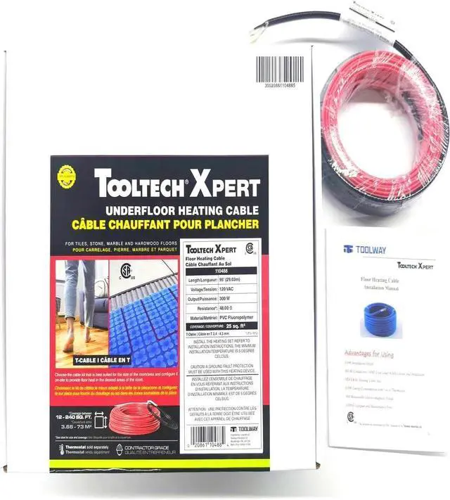Alt view image 3 of 7 - Floor Heating Cable, 120V - 95ft, 300W, Red, Male-to-Female Connector