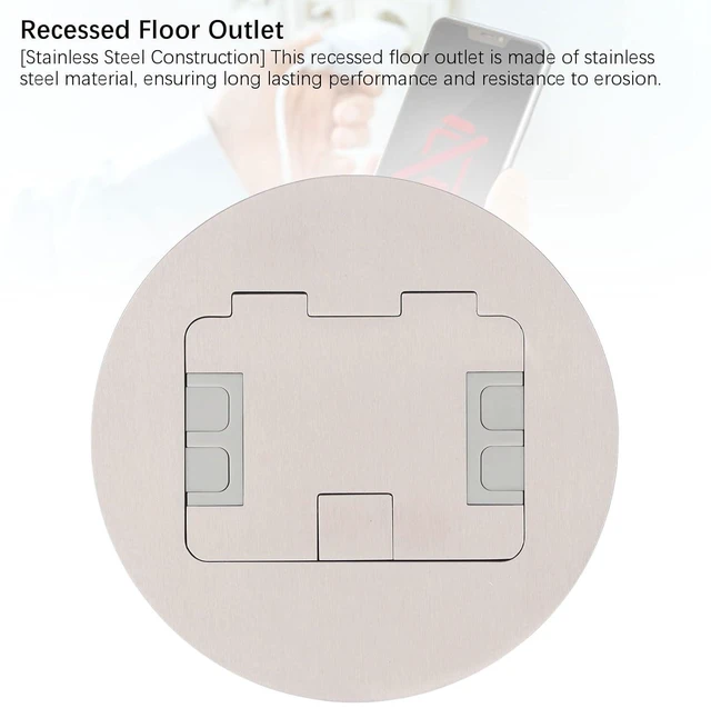 Alt view image 2 of 7 - Stainless Steel Recessed Floor Outlet 2 Socket Water Resistant Round 20A 2500W Commercial Grade for Office Hotel School Installation