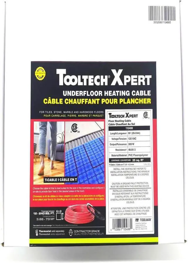 Alt view image 4 of 7 - Floor Heating Cable, 120V - 95ft, 300W, Red, Male-to-Female Connector