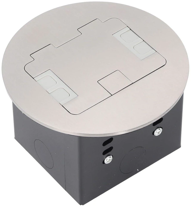 Alt view image 5 of 7 - Stainless Steel Recessed Floor Outlet 2 Socket Water Resistant Round 20A 2500W Commercial Grade for Office Hotel School Installation