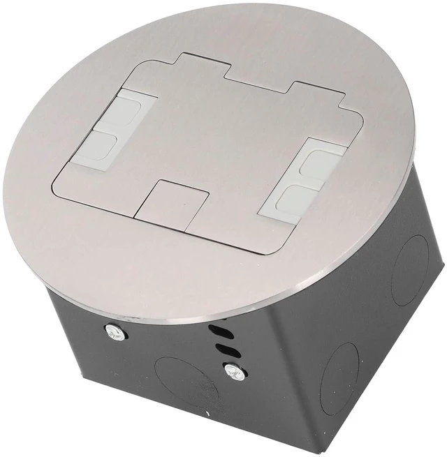 Alt view image 6 of 7 - Stainless Steel Recessed Floor Outlet 2 Socket Water Resistant Round 20A 2500W Commercial Grade for Office Hotel School Installation