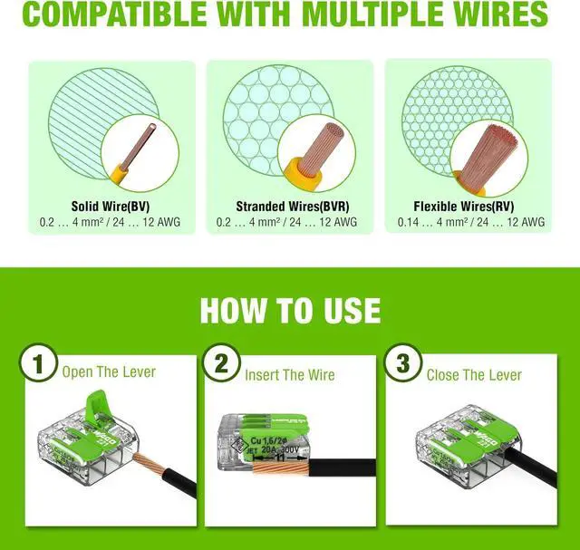 Alt view image 3 of 7 - WAGO 221 Series Green Range 80pc Compact Splicing Wire Connectors | Includes (40x 221-422) (25x 221-423) (15x 221-425) | WAGO Green Connectors | 221 Lever Nuts Electrical | (2-Port) (3-Port) (5-Port)