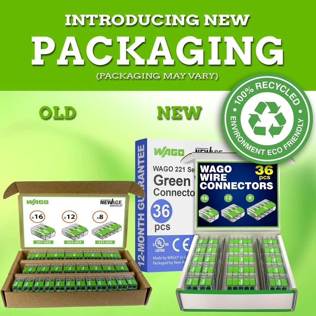 Alt view image 7 of 7 - WAGO 221 Series Green Range 36pc Compact Splicing Wire Connectors | Includes (16x 221-422) (12x 221-423) (8X 221-425) | WAGO Green Connectors | 221 Lever Nuts Electrical | (2-Port) (3-Port) (5-Port)