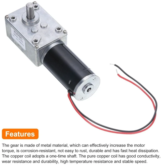 Alt view image 2 of 6 - MECCANIXITY DC 12V High Torque Turbine Worm Geared Motor with 8mm Shaft 60RPM Geared Motor with Wire for Electric Fireplace