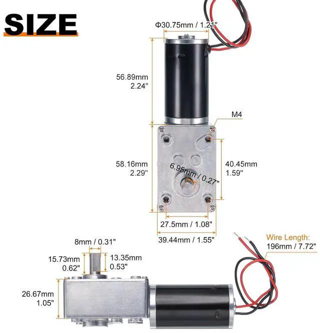 Alt view image 3 of 6 - MECCANIXITY DC 12V High Torque Turbine Worm Geared Motor with 8mm Shaft 110RPM Geared Motor with Wire for Electric Fireplace