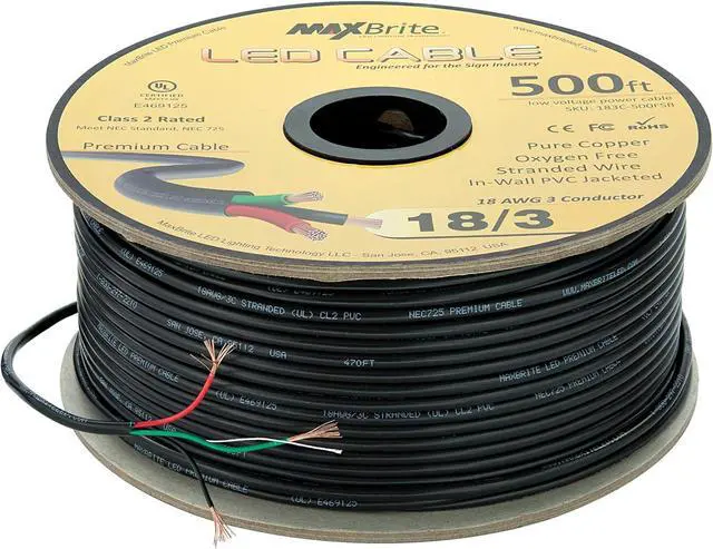 Alt view image 3 of 3 - 500 ft. 18AWG Low Voltage LED Cable 3 Conductor Black Sleeve in-Wall Speaker Wire UL Class 2 Certified