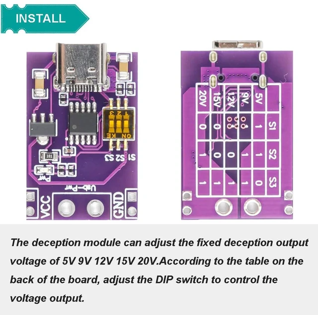 Alt view image 3 of 7 - 4 pcs Fast Charge Module PD/QC/AFC Fast Charge Decoy Trigger Module Fixed Voltage Output 5V 9V 12V 15V 20V Type-C QC AFC PD2.0 PD3.0 with 26AWG red and Black Cable