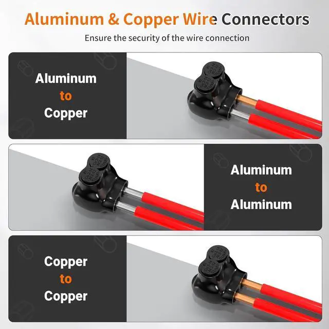 Alt view image 4 of 6 - Joinfworld 2 Port Insulated Multi Tap Connector 2-14AWG Aluminum to Copper Wire Connectors Single Side Entry Aluminum Black Electrical Cable Connectors with Slotted Allen Hex - 10 Pack