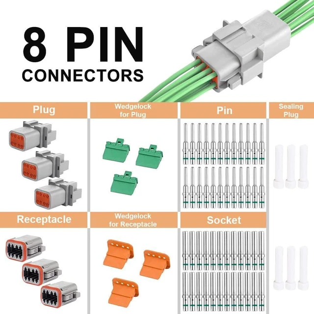 Alt view image 2 of 6 - JRready ST6116 DT Connector 8 Pin Gray Waterproof Electrical Wire Connector Plug Receptacle with Solid Contact and Seal Plug,3 Sets