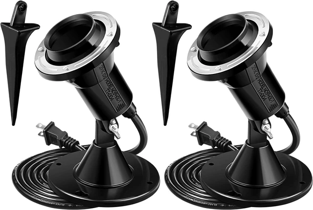 Main image of 2 Pack Christmas Spotlight Outdoor Floodlight Holder Plug in Fixture Stake 120 V Listed Spotlight Outdoor Light Socket 6FT Power Cord E26 Base Adjustable Head 38 Bulb Yard