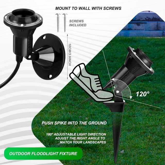 Alt view image 6 of 6 - 2 Pack Christmas Spotlight Outdoor Floodlight Holder Plug in Fixture Stake 120 V Listed Spotlight Outdoor Light Socket 6FT Power Cord E26 Base Adjustable Head 38 Bulb Yard