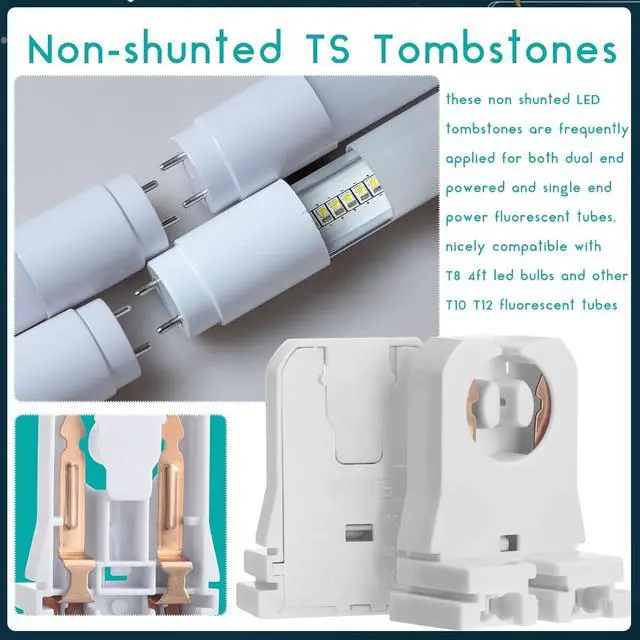 Alt view image 3 of 7 - 100 Pack Non Shunted LED Tombstones T8 T10 T12 Lamp Holder, Bulb Holder Non Shunted Tombstones T8 LED Fluorescent Tube Replacement Light Socket for Ballasts Replacements Kit
