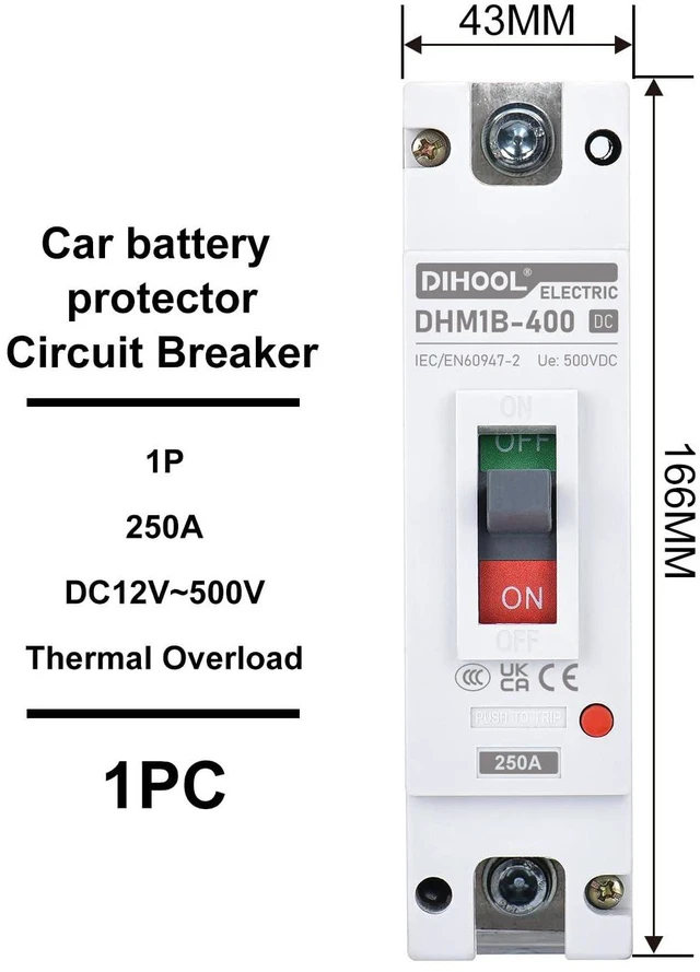 Alt view image 4 of 7 - DIHOOL Heavy Duty Battery Disconnect Switch, DC 250 Amp Circuit Breaker for Power Station Solar System