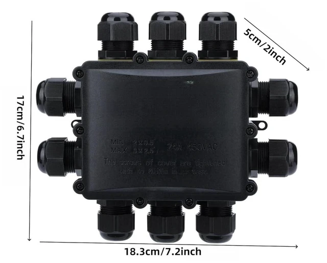 Alt view image 6 of 7 - IP68 Waterproof Junction Box Outdoor 10Way 10 Cable M25 Gland Wire Connector, Extension Electrical Cable Protector for Diameter Cable Ø4-14mm Black 1Pack
