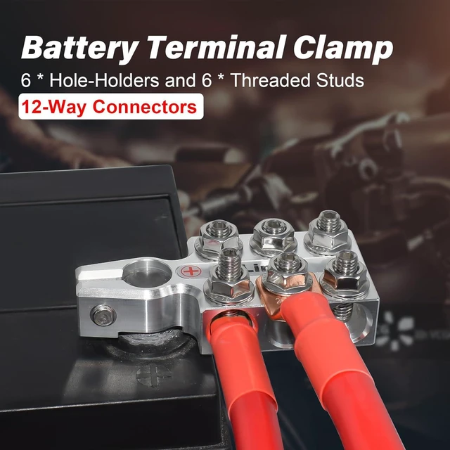 Alt view image 2 of 7 - VGATE vLinker Lead Acid Battery Terminal Clamps, 8AWG up to 4/0(XL) AWG Gauge, 12-Way Connectors, 6061 Aluminum Battery Terminal Positive and Negative (+/-)(Pair) for SAE/DIN/EN Tapered Top Post