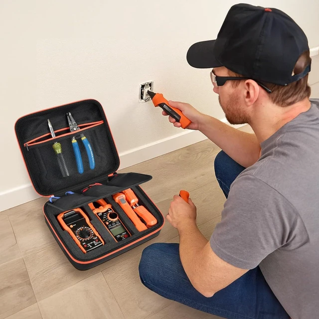 Alt view image 7 of 7 - Case Compatible with Klein Multimeter, Circuit Breaker Finder, Clamp Meter, Outlet Tester Electrician Tools, Storage Carrying Organizer for Electrical Test Kit Screwdriver & Accessories, L (Box Only)