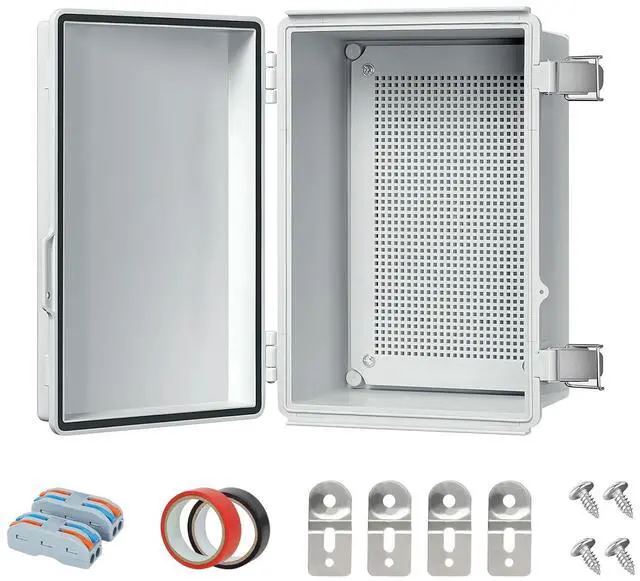 Main image of Junction Box,IP67 Waterproof Electrical Box Hinged Shell,Electrical Enclosure with Stainless Steel Latch,Terminal Box with Mounting Plate,Wire Connectors,Electrical Tapes,11.4"x7.5"x5.5"