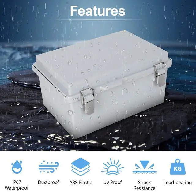 Alt view image 4 of 7 - Junction Box,IP67 Waterproof Electrical Box Hinged Shell,Electrical Enclosure with Stainless Steel Latch,Terminal Box with Mounting Plate,Wire Connectors,Electrical Tapes,11.4"x7.5"x5.5"