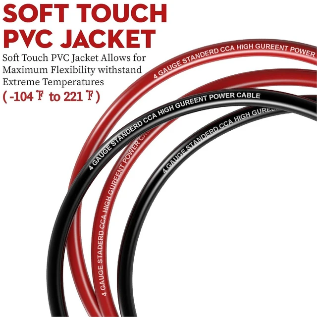 Alt view image 3 of 7 - 50FT 4Gauge Wire (25ft Each- Black/Red) Copper Clad Aluminum CAA,with 4ga lugs, and Heat Shrink Tube, Car Amplifier Power & Ground Cable