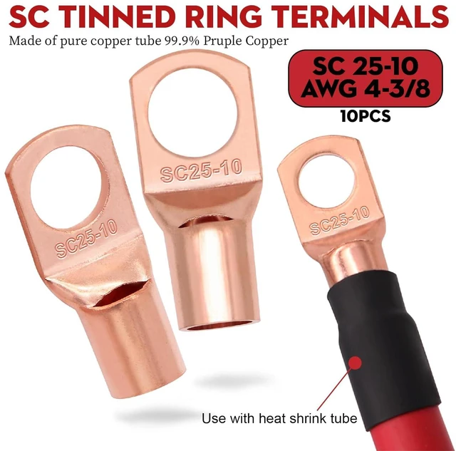 Alt view image 3 of 7 - 50FT 4 Gauge Wire (25ft Each- Black/Red) Copper Clad Aluminum CAA- Primary Automotive Wire Power/Ground, with Lugs Terminal Connectors + Heat Shrink Tube with 10" Cable Cutter