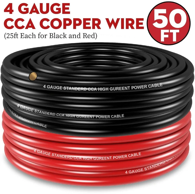 Alt view image 6 of 7 - 50FT 4Gauge Wire (25ft Each- Black/Red) Copper Clad Aluminum CAA,with 4ga lugs, and Heat Shrink Tube, Car Amplifier Power & Ground Cable