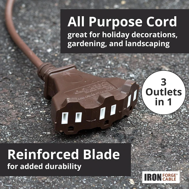 Alt view image 5 of 7 - Iron Forge Cable 25ft Brown Outdoor Extension Cord with 3 Outlets - 16/3 SJTW 25ft Extension Cord 3 Prong, 13 Amp All-Weather Heavy Duty Power Cable for Indoor or Outdoor Use - UL Listed