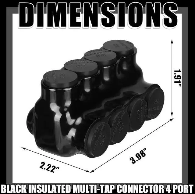 Alt view image 3 of 7 - 2 Pcs 4 Port Wire Connector, Multi Cable Connector, 6 Awg-250kcmil Insulated Multi Tap Connectors Black Single Sided Entry, Pre Filled with Oxide Inhibitor(4AWG-500kcmil)