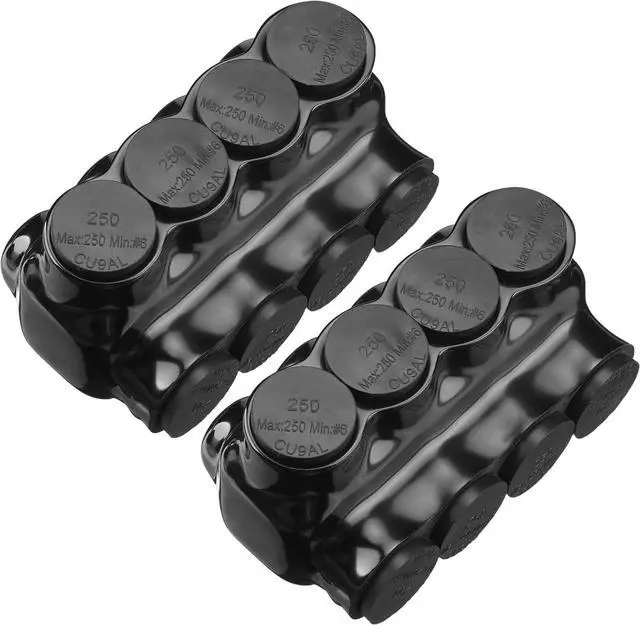 Main image of 2 Pcs 4 Port Wire Connector, Multi Cable Connector, 6 Awg-250kcmil Insulated Multi Tap Connectors Black Single Sided Entry, Pre Filled with Oxide Inhibitor(4AWG-500kcmil)