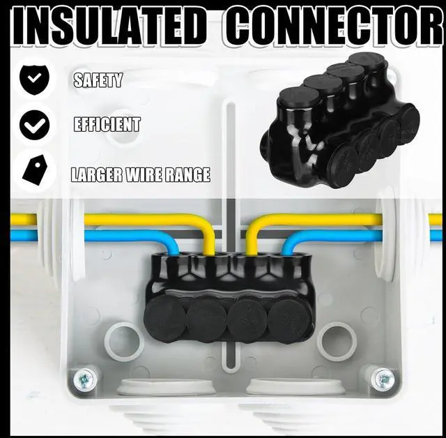 Alt view image 5 of 7 - 2 Pcs 4 Port Wire Connector, Multi Cable Connector, 6 Awg-250kcmil Insulated Multi Tap Connectors Black Single Sided Entry, Pre Filled with Oxide Inhibitor(4AWG-500kcmil)