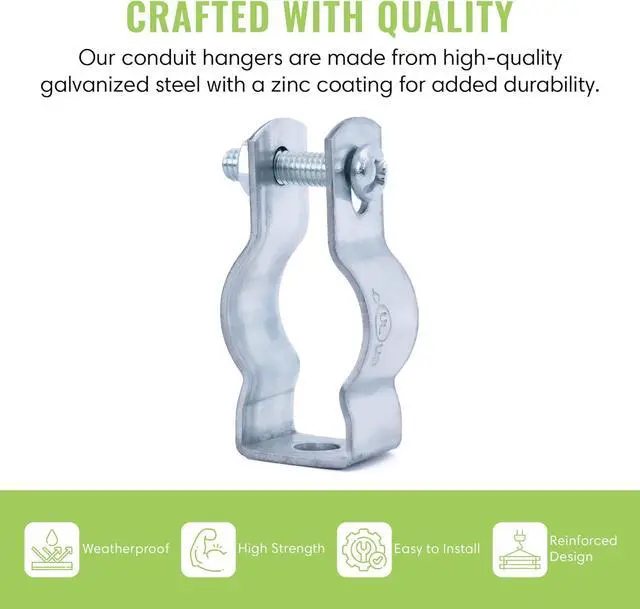 Alt view image 3 of 5 - SELECT 20 Pack Lighting Conduit Hanger, 1-1/4 Inch Electrical Conduit Clamp with Carriage Bolt and Nut, Galvanized Conduit Clamps, Rigid Conduit Pipe Fittings for Mounting