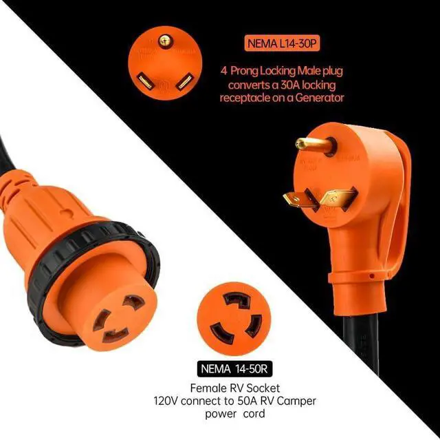 Alt view image 2 of 6 - EMA TT-30P Male to L14-30R Female 10AWG 10 ft Adapter Cord, 30 Amp 3 Prong to 4 Prong Generator Locking Plug Adapter, Generator Transfer Switch Adapter, Generator to House Inlet Box (10FT)