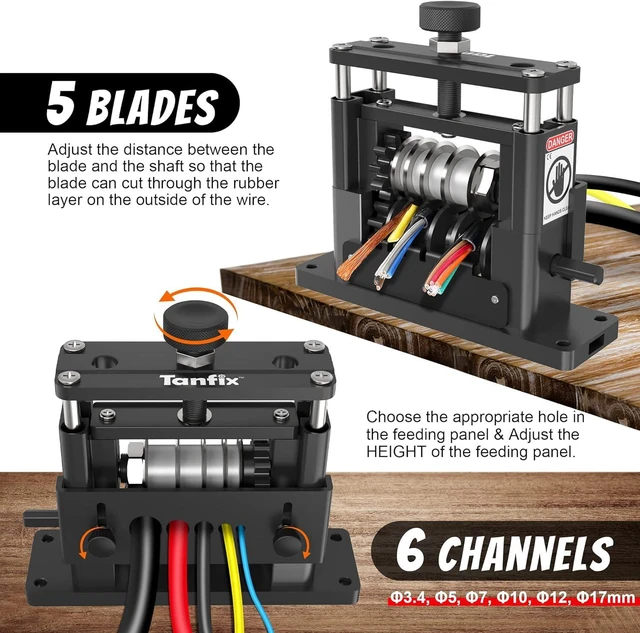 Alt view image 3 of 6 - Drill Powered Scrap Wire Stripper Machine, Cable Stripping Machine 6 Channels & 5 Carbide Blade, Stripping Wire from 7/0 to 15 Gauge, Efficient Recycling of Copper Wire (Glitter Black)