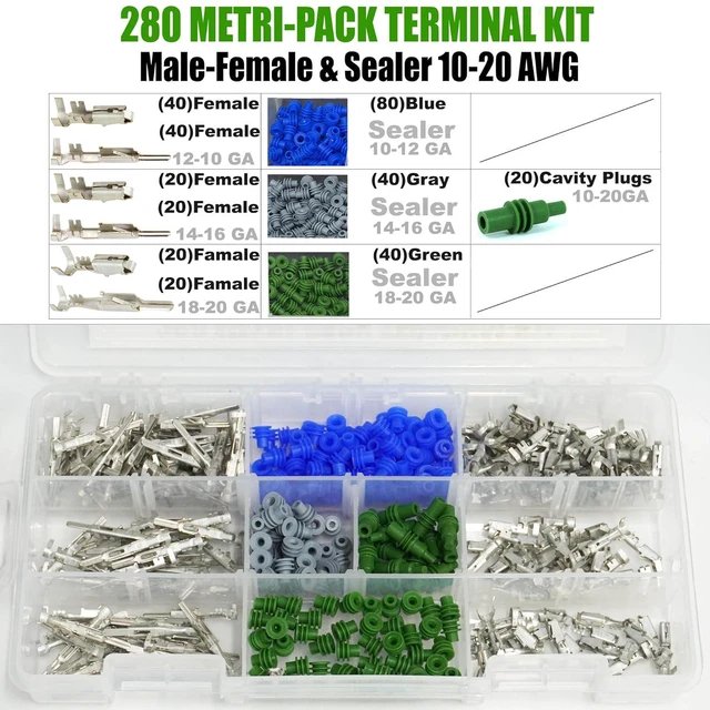 Alt view image 3 of 4 - 340pcs (Male, Female Terminals, Cavity, Sealer) Metri-Pack 280 Series 30 Amp, Weatherproof Electrical Kit 10-20 AWG