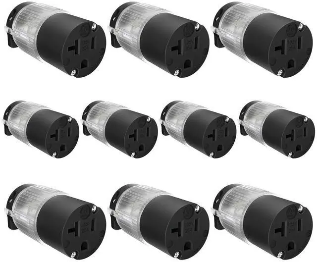 Main image of Journeyman-Pro - 520CV-LIT 20 Amp 120-125V NEMA 5-20R Lighted Female Plug End Replacement, 2-Pole 3-Wire Straight Blade Heavy Duty Extension Cord Connector, Commercial Grade PVC (Black LIT, 10-Pack)