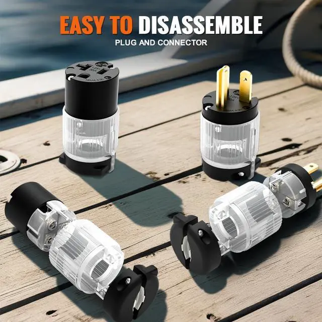 Alt view image 4 of 6 - Journeyman-Pro - 520CV-LIT 20 Amp 120-125V NEMA 5-20R Lighted Female Plug End Replacement, 2-Pole 3-Wire Straight Blade Heavy Duty Extension Cord Connector, Commercial Grade PVC (Black LIT, 10-Pack)