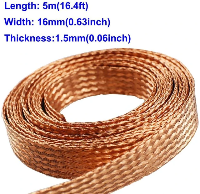 Alt view image 2 of 6 - Flat Copper Braid Cable,16mm Flat Copper Braided Ground Strap Wire, Flexible Shielding Wire Mesh16.4ft