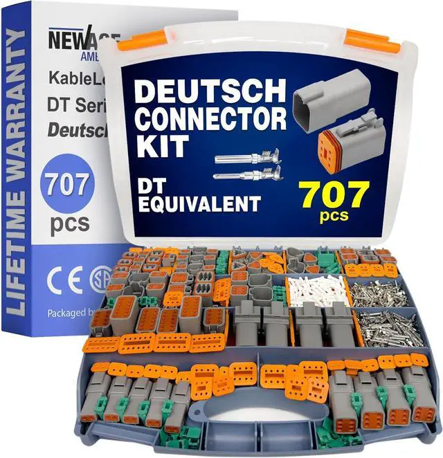 Main image of New Age America® 707pcs Deutsch DT Series Equivalent KableLock Connectors | 2 PIN - 12 PIN | Stamped & Formed Contacts | Tin Plated Copper & PA66 Nylon | IP67 Rated Waterproof | with Assortment Case