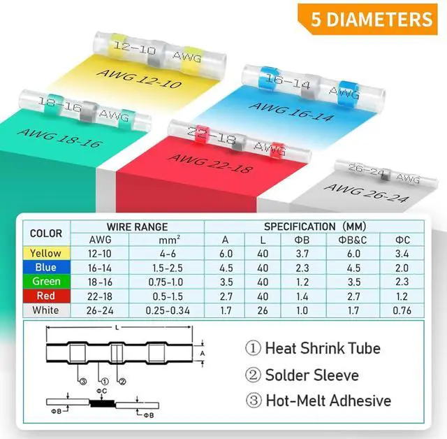 Alt view image 4 of 7 - 1050PCS Solder Seal Wire Connectors, Heat Shrink Self Stick Solderless Wire Connectors for Marine Automotive